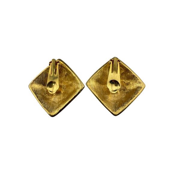 Vtg Unsigned Les Bernard Mogul Matte Hammered Multi Colored Clip On Earrings HTF - Picture 3 of 4